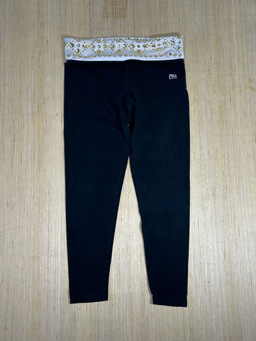 Victoria Secret Y2K Yoga Pants Size Medium Women’s Gold Rhinestones